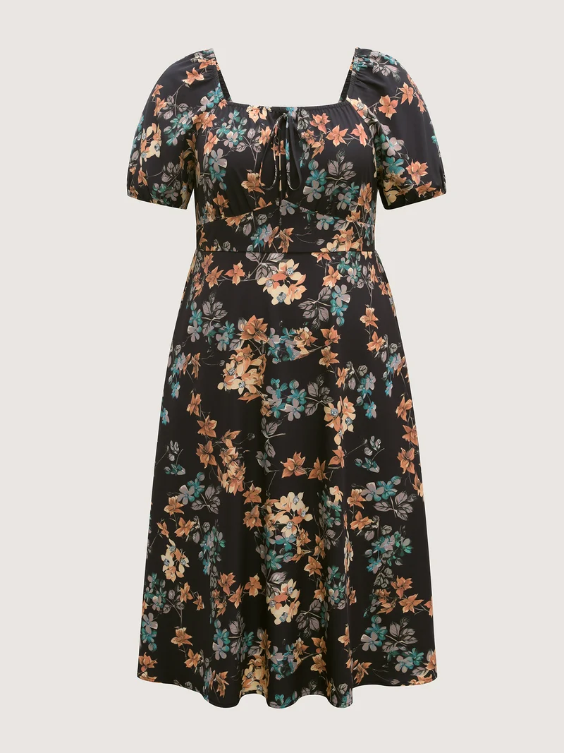 Floral Print Bust Ease Pockets Midi Dress