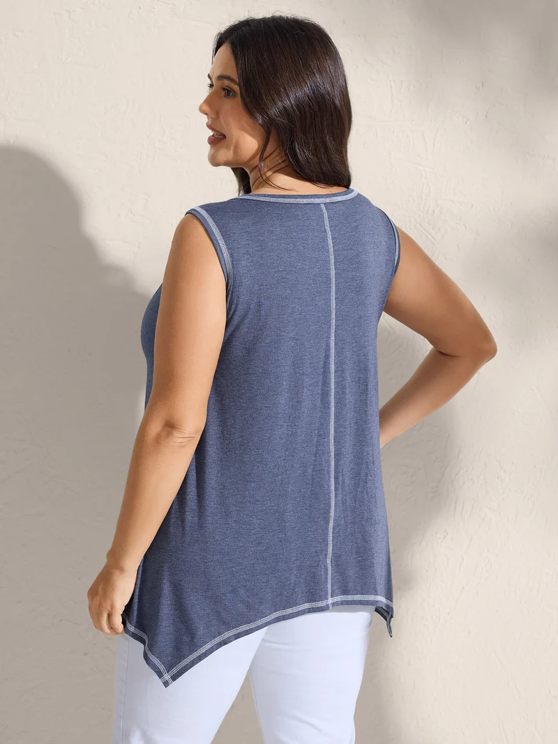 Color Contrast Asymmetrical Hem Tank Top