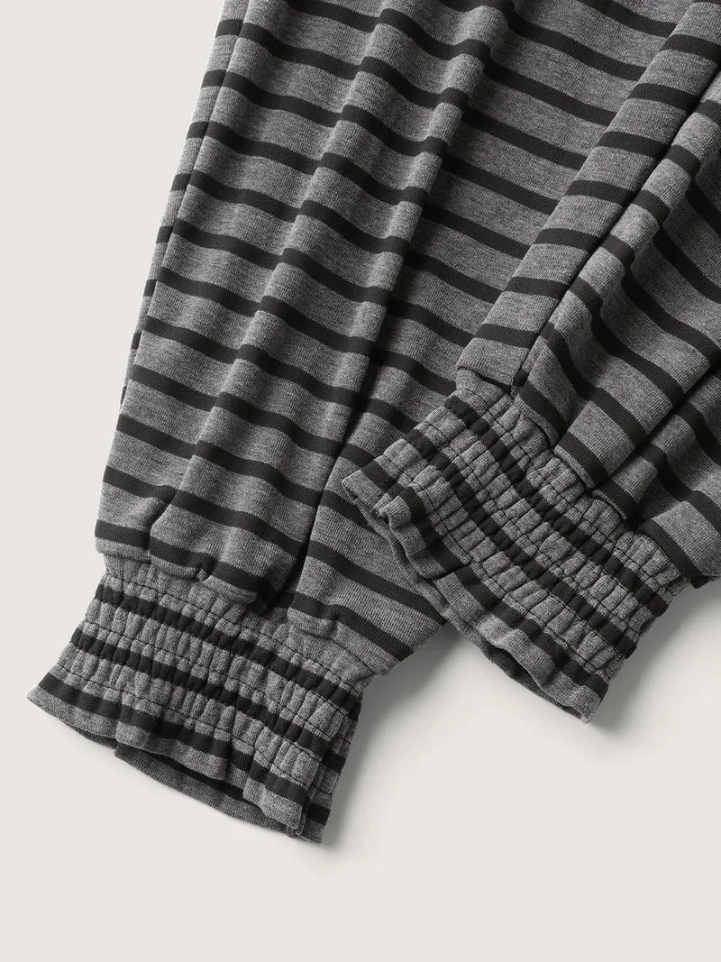 Striped Print Drawstring Shirred Lounge Pants