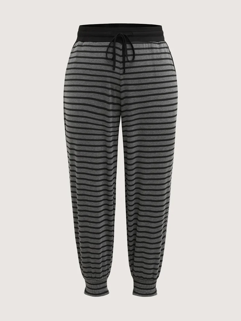 Striped Print Drawstring Shirred Lounge Pants