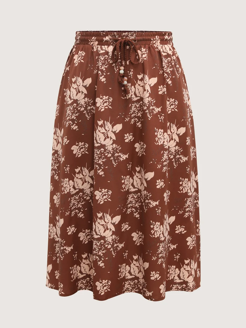 Large Floral Print Waist-Tie Midi Dress