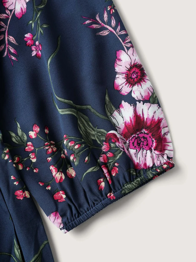 Floral Print Side Slit Pockets Midi Dress