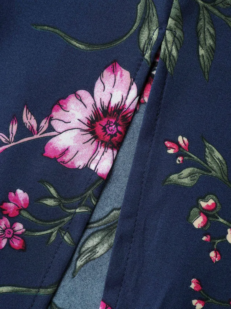 Floral Print Side Slit Pockets Midi Dress