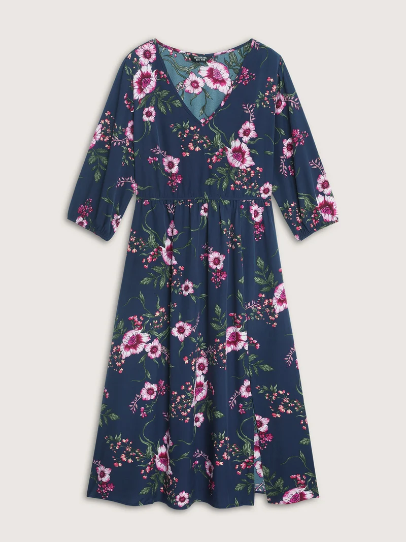 Floral Print Side Slit Pockets Midi Dress