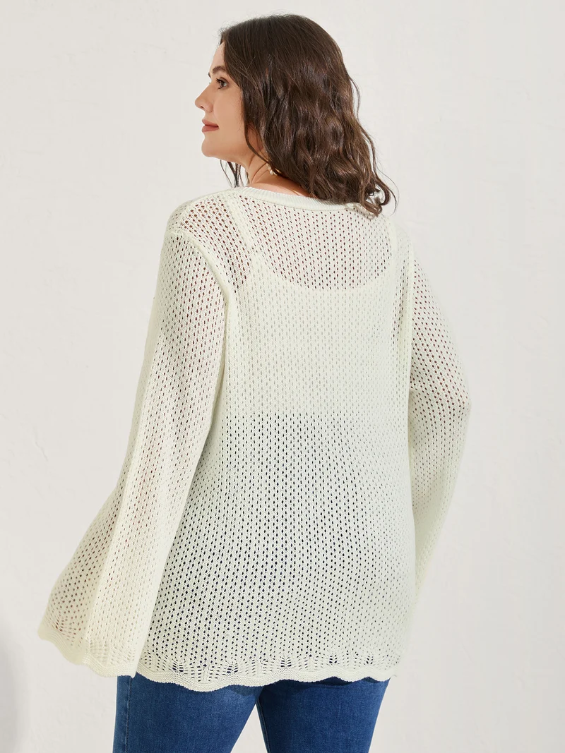 Floral Embroidery Flared Sleeve Knit Cardigan