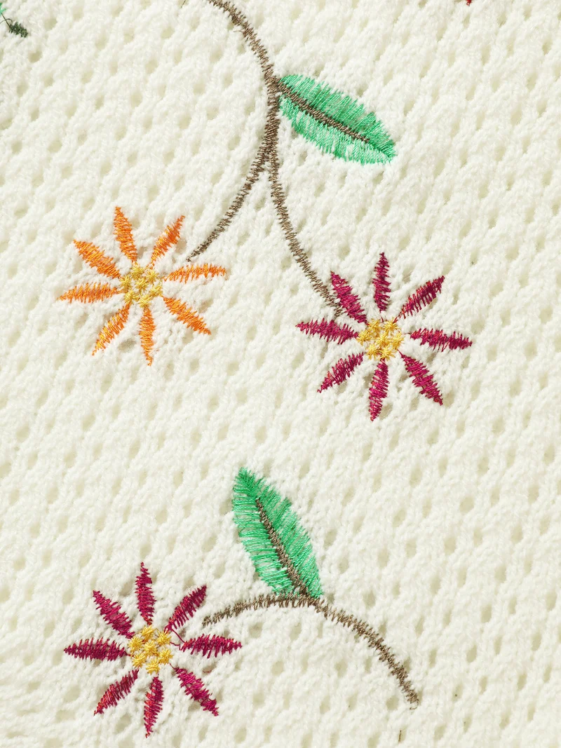 Floral Embroidery Flared Sleeve Knit Cardigan