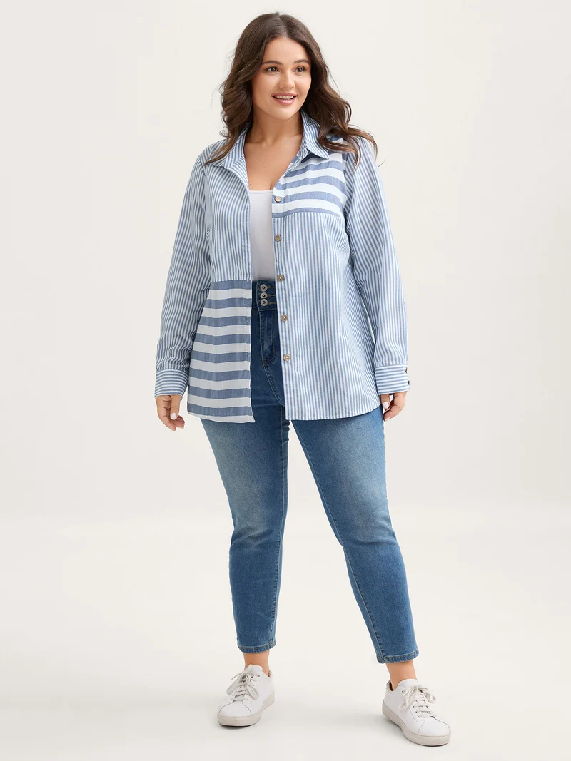 Asymmetrical Stripes Button-Down Shirt