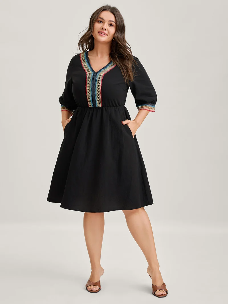 Pure Cotton Colorful Lace Midi Dress