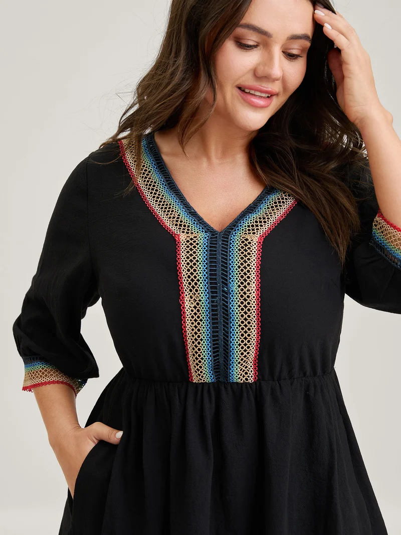 Pure Cotton Colorful Lace Midi Dress