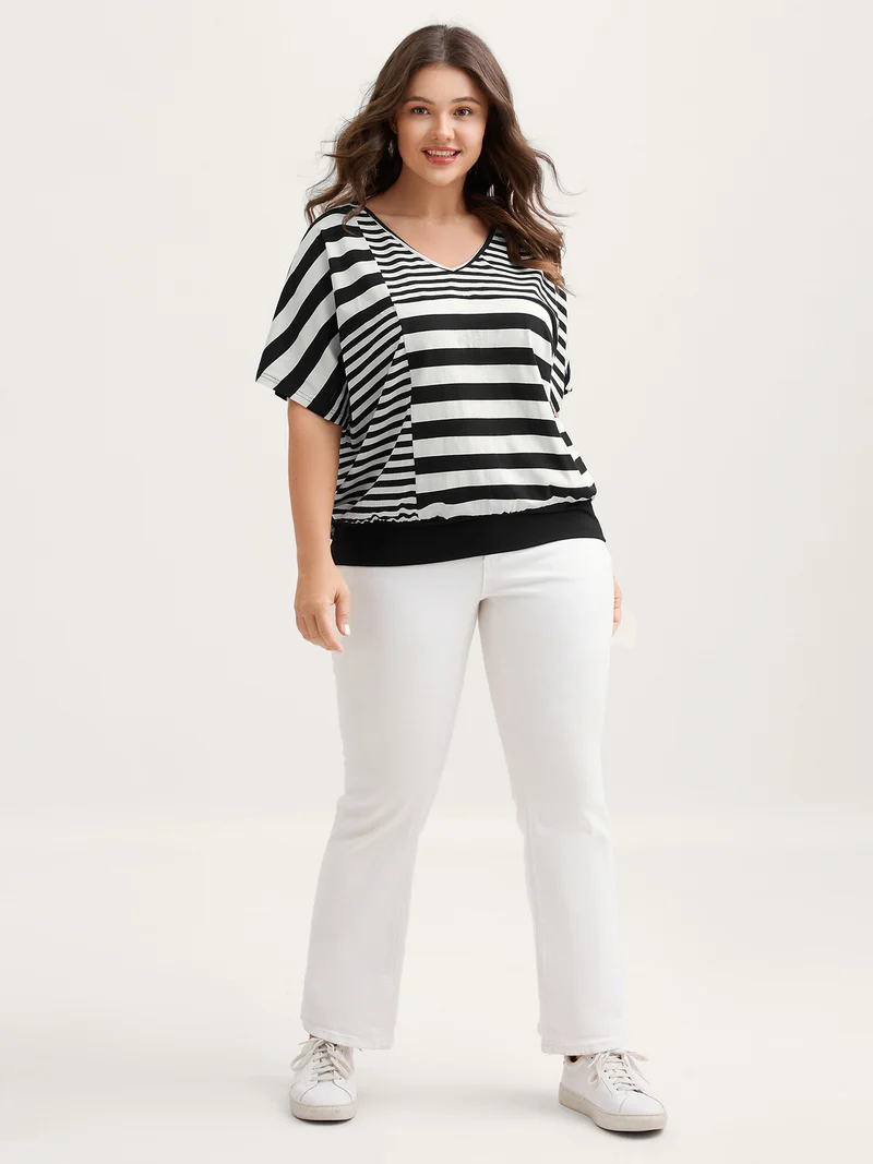 Irregular Stripes Color Contrast T-Shirt