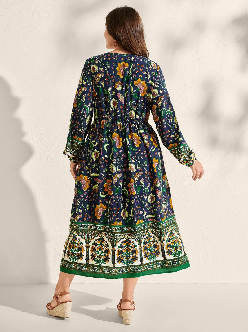 Floral Contrast Print Pockets Maxi Dress