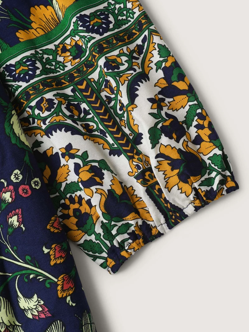 Floral Contrast Print Pockets Maxi Dress