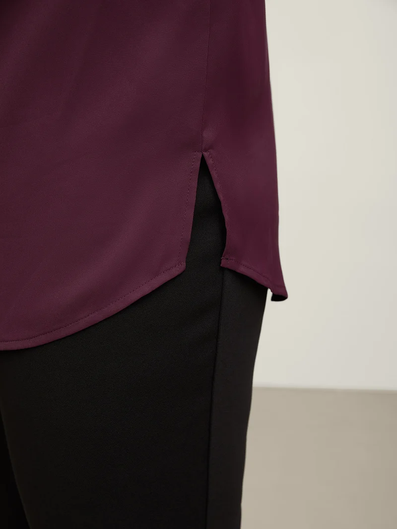 Metal Buckle Neckline Solid Blouse