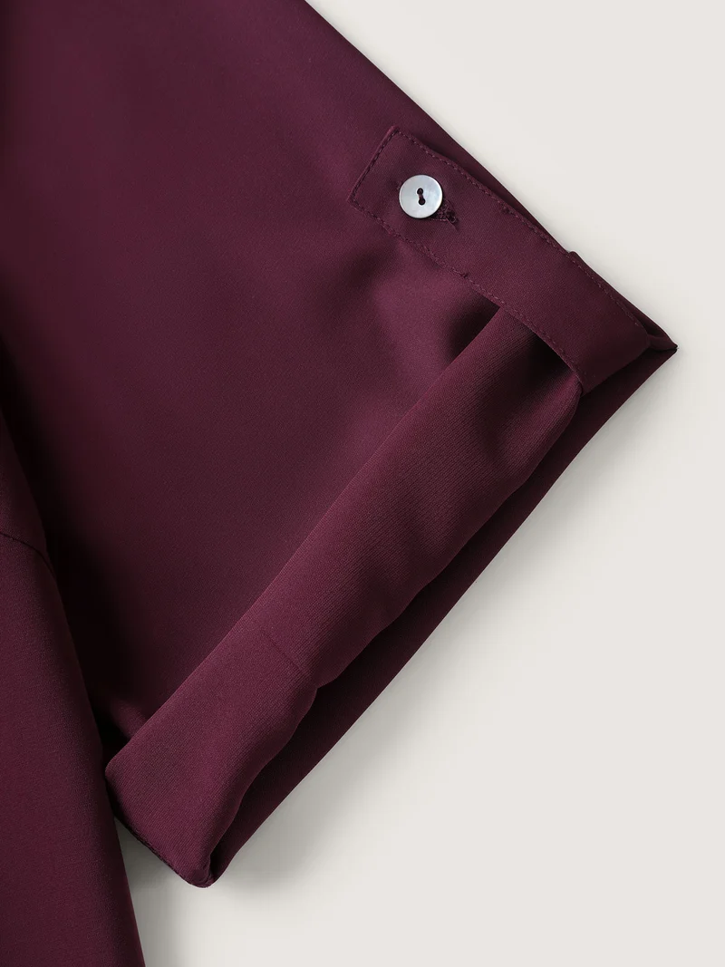 Metal Buckle Neckline Solid Blouse