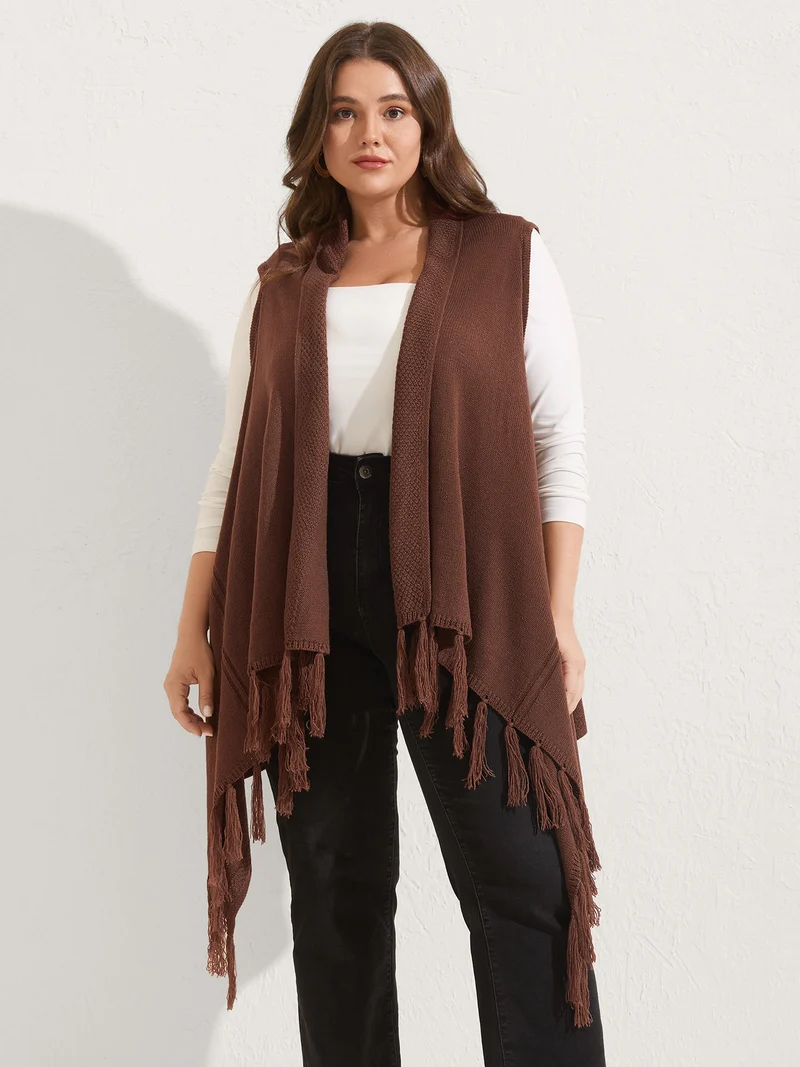 Irregular Hem Sleeveless Tassel Cardigan