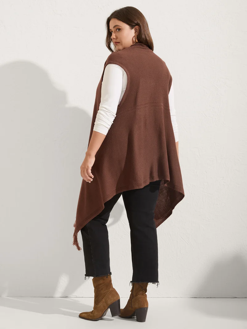 Irregular Hem Sleeveless Tassel Cardigan