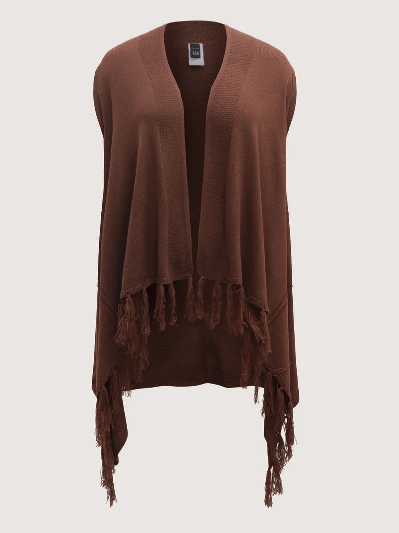 Irregular Hem Sleeveless Tassel Cardigan