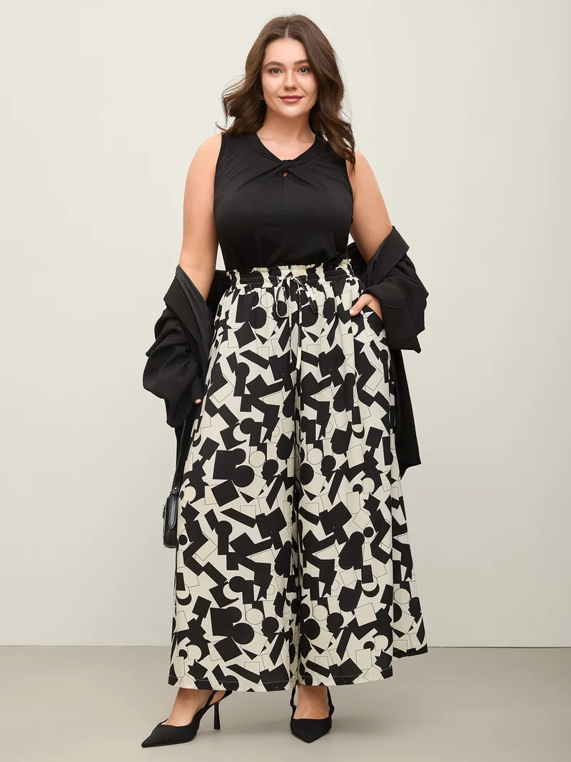 Geometric Print Drawstring Wide-Leg Pants