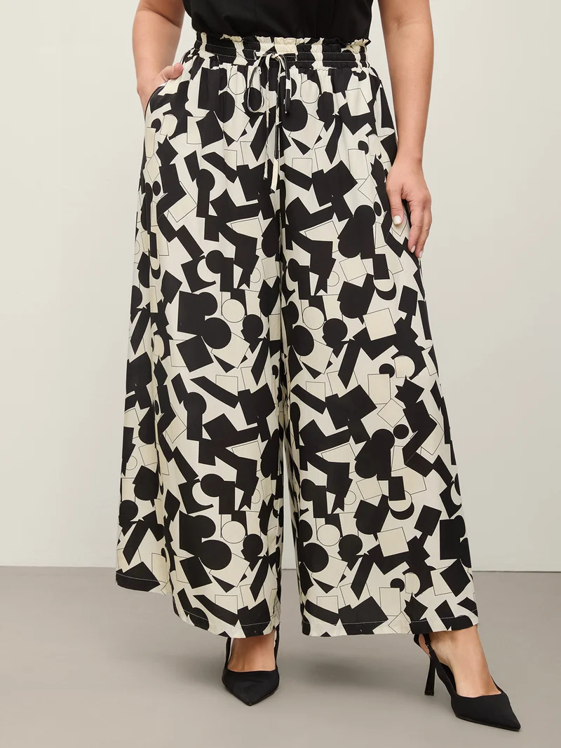 Geometric Print Drawstring Wide-Leg Pants