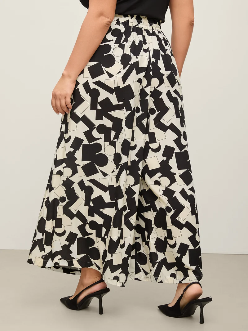 Geometric Print Drawstring Wide-Leg Pants