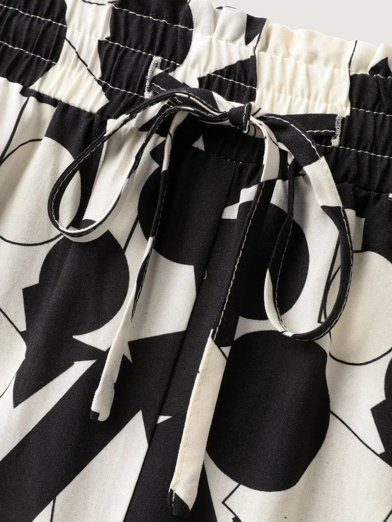 Geometric Print Drawstring Wide-Leg Pants