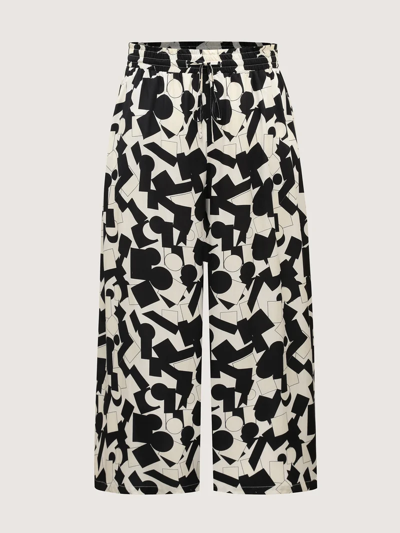 Geometric Print Drawstring Wide-Leg Pants