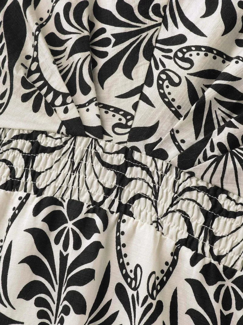 Floral Print Shirred Waist Midi Dress