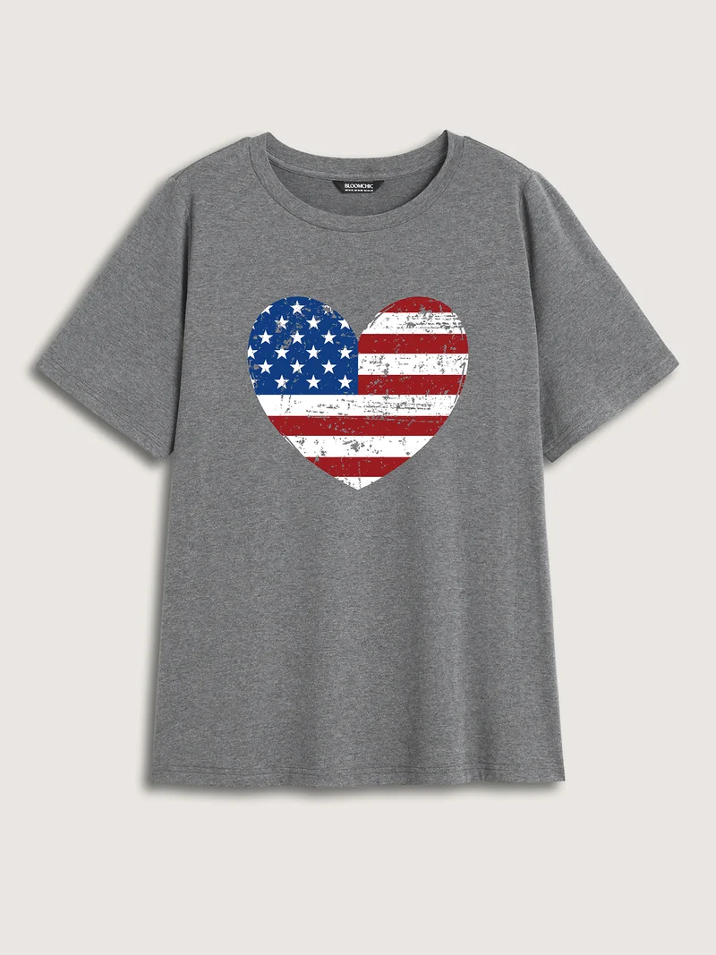 Blue and Red Heart Crew Neck T-Shirt