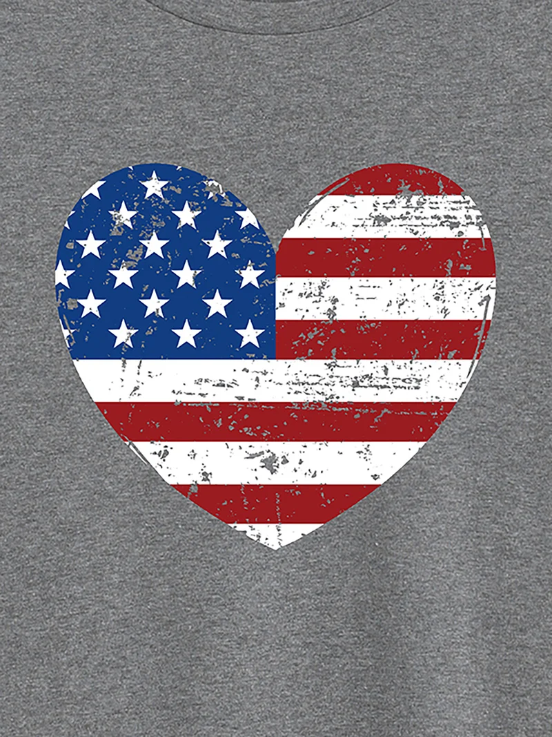 Blue and Red Heart Crew Neck T-Shirt