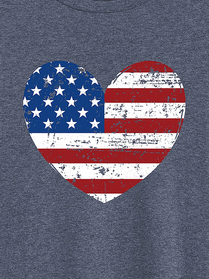 Blue and Red Heart Crew Neck T-Shirt