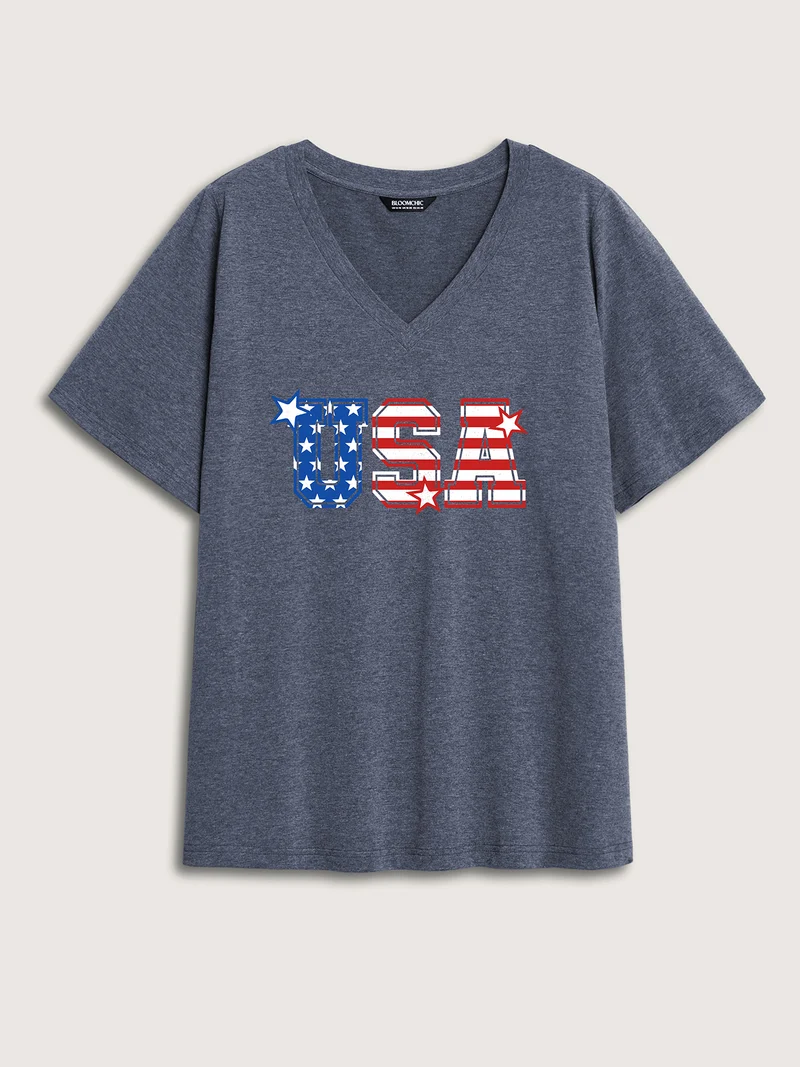 Stars and Stripes V-Neck Solid T-Shirt