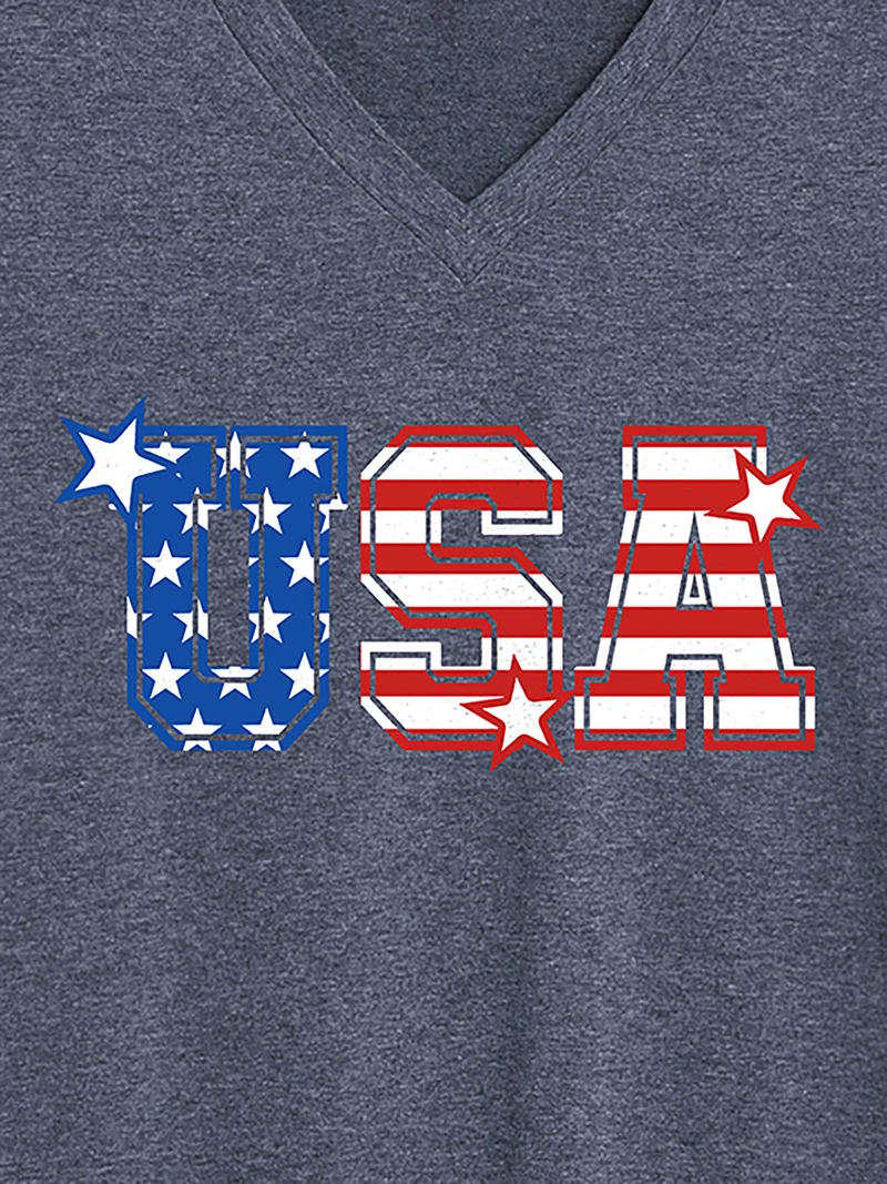 Stars and Stripes V-Neck Solid T-Shirt