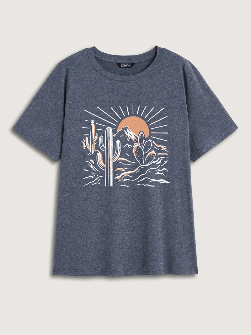 Sunrise Desert Print Round Neck T-Shirt