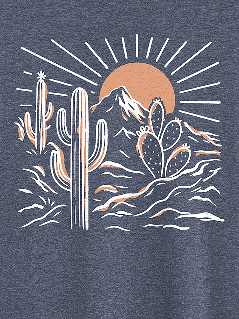 Sunrise Desert Print Round Neck T-Shirt