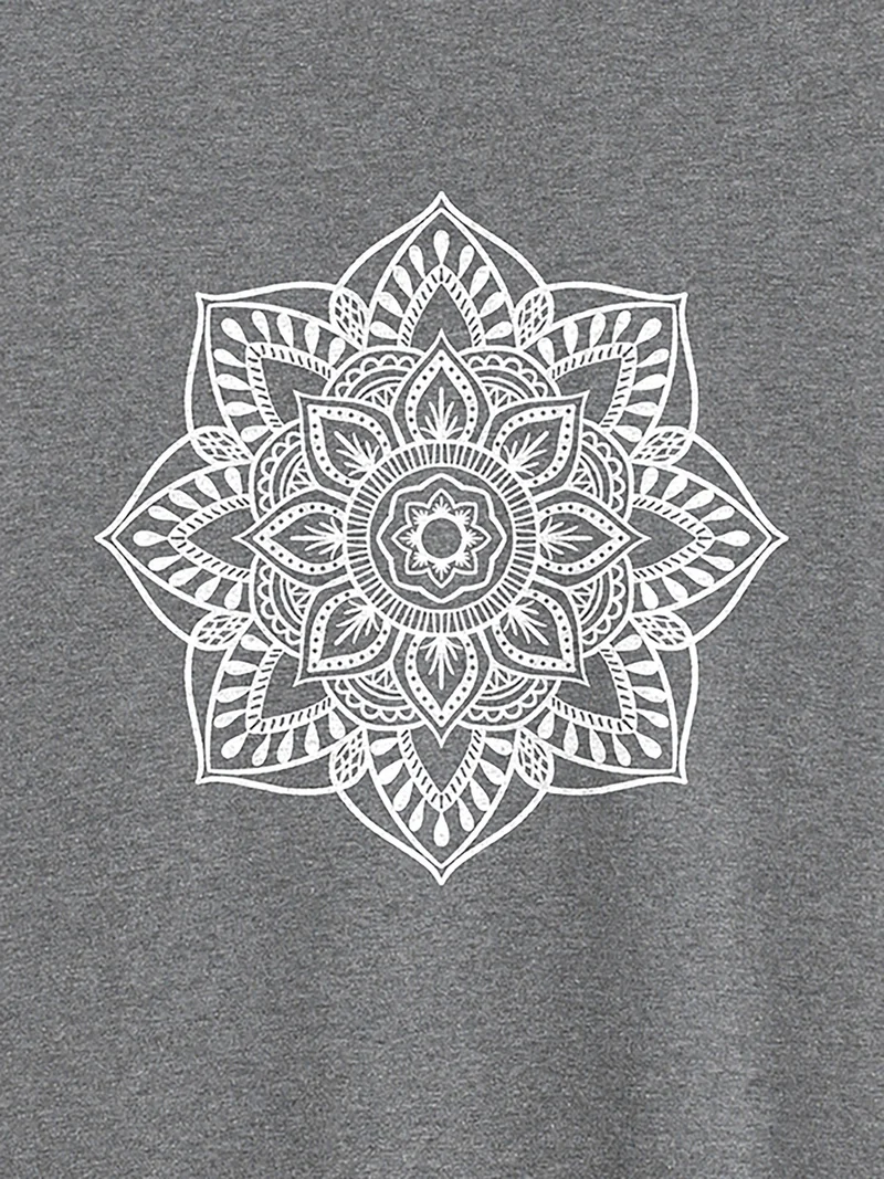 Boho Floral Motif Round Neck T-Shirt