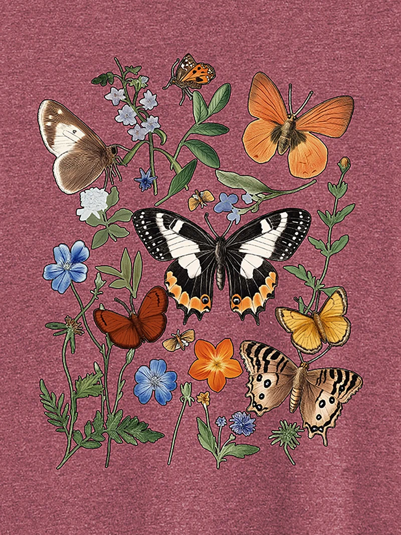 Butterfly Garden Print Crew Neck T-Shirt