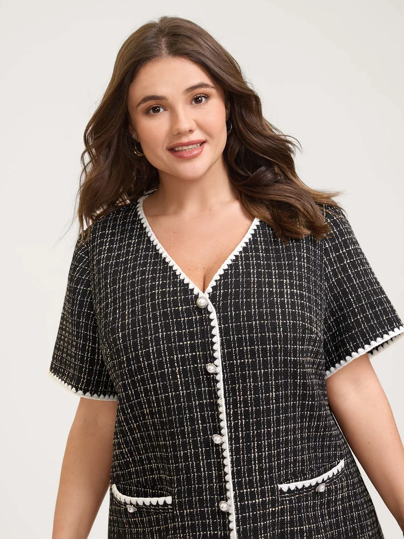 Tweed Print Contrast Hem Knee-Length Dress