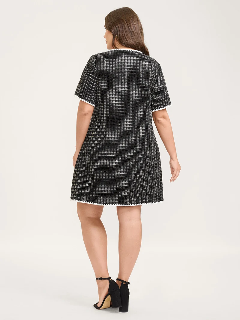 Tweed Print Contrast Hem Knee-Length Dress