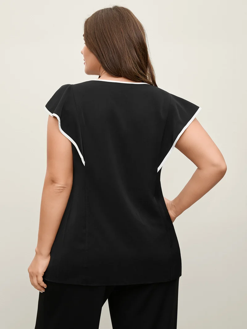 Ruffled Bodice Color Contrast Blouse