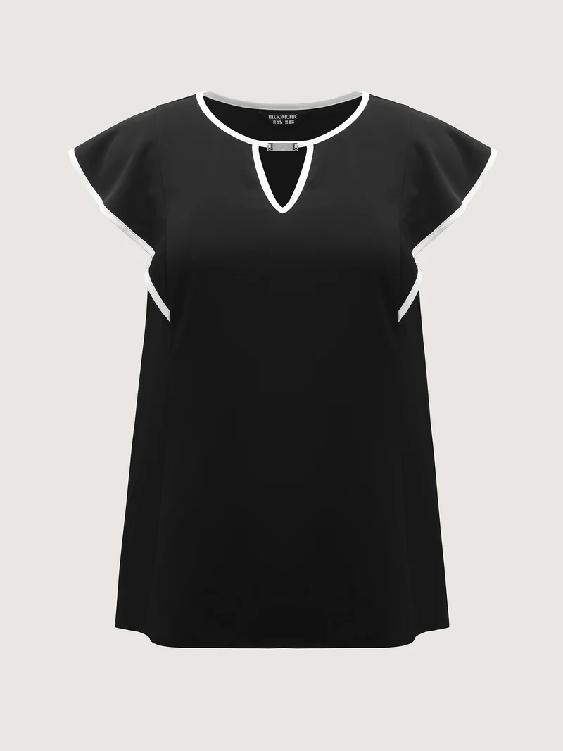 Ruffled Bodice Color Contrast Blouse