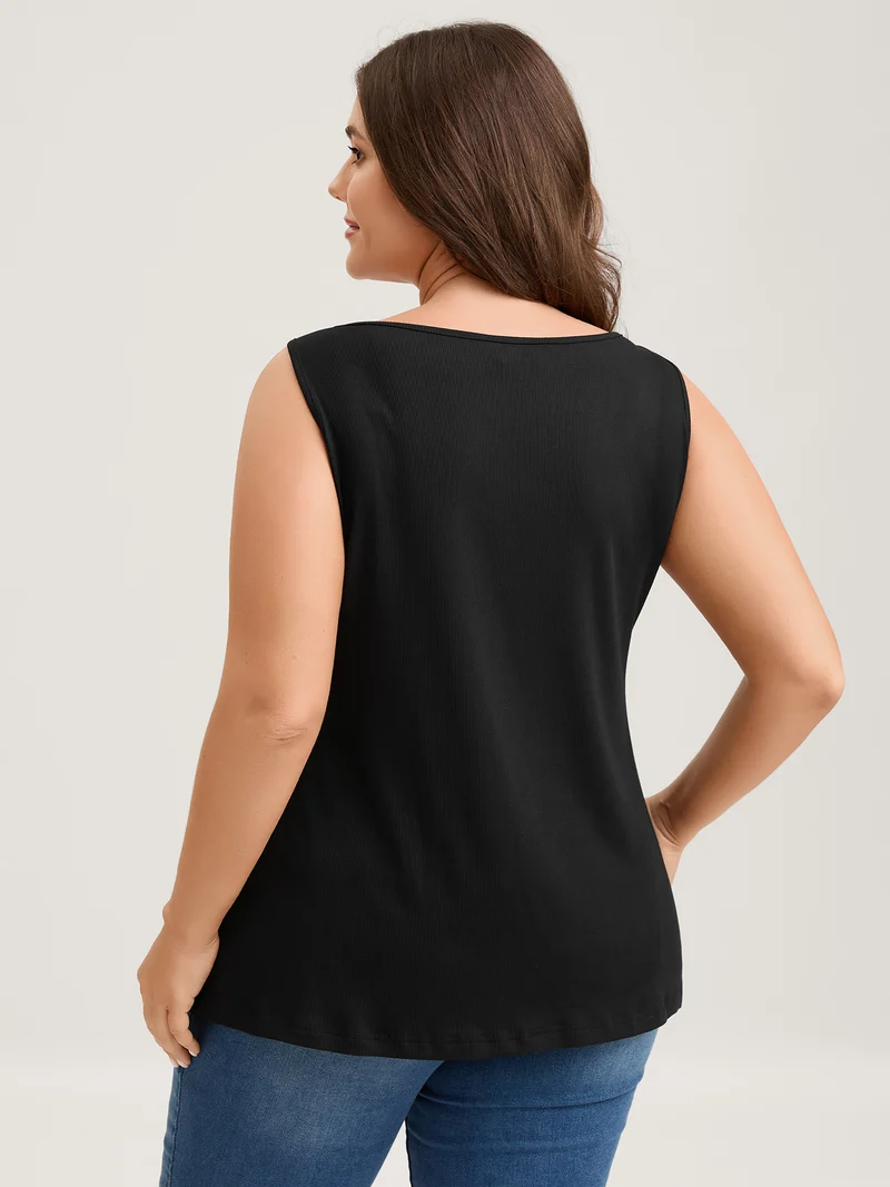 Supersoft Ribbed Clasp Neckline Fitted Tank Top