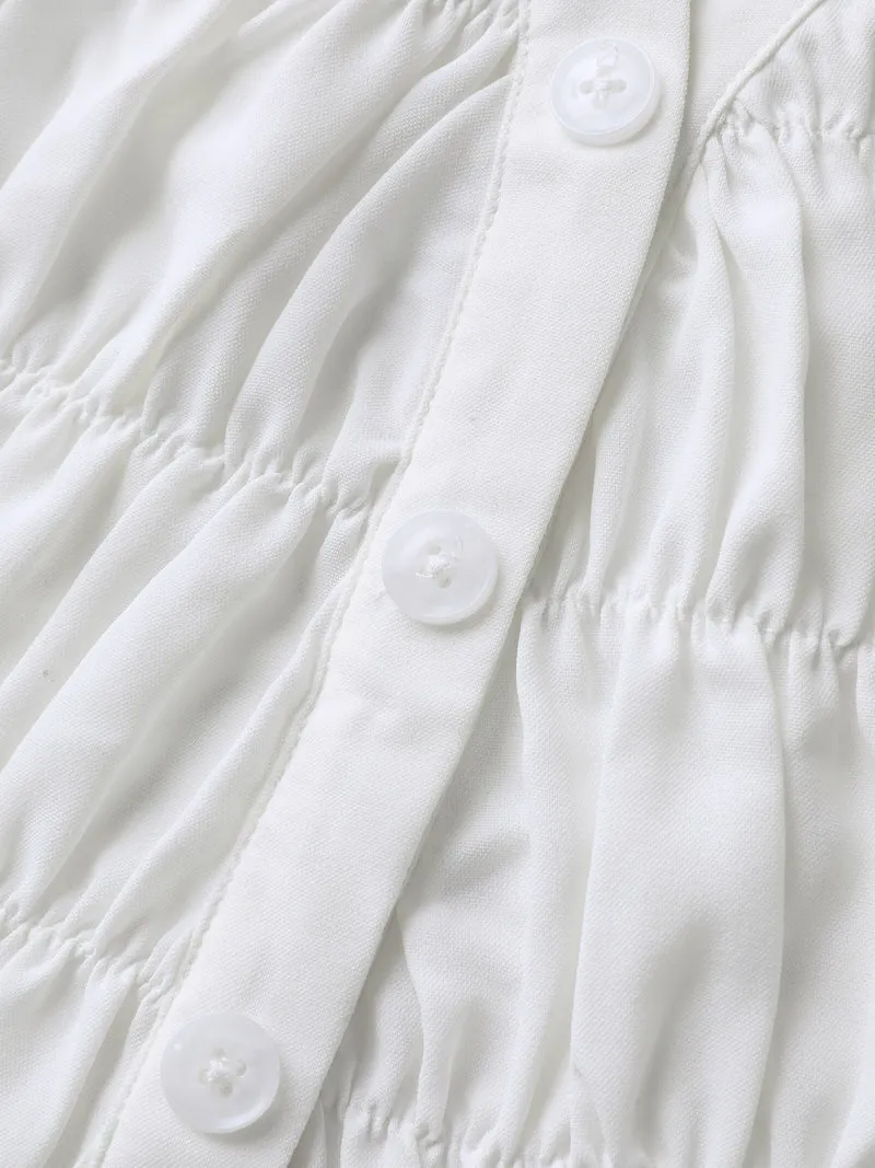 Textured Shirred Front Button Tunic Blouse