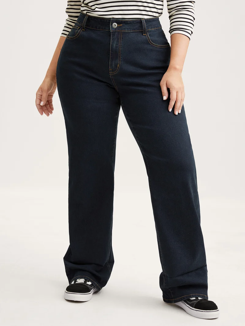 Stretch Cuffed Hem Butt-Lifting Straight-Leg Jeans