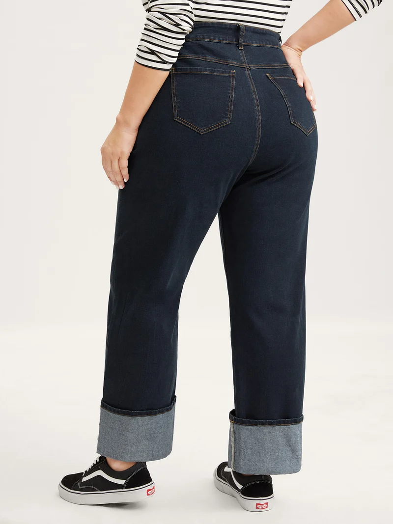 Stretch Cuffed Hem Butt-Lifting Straight-Leg Jeans