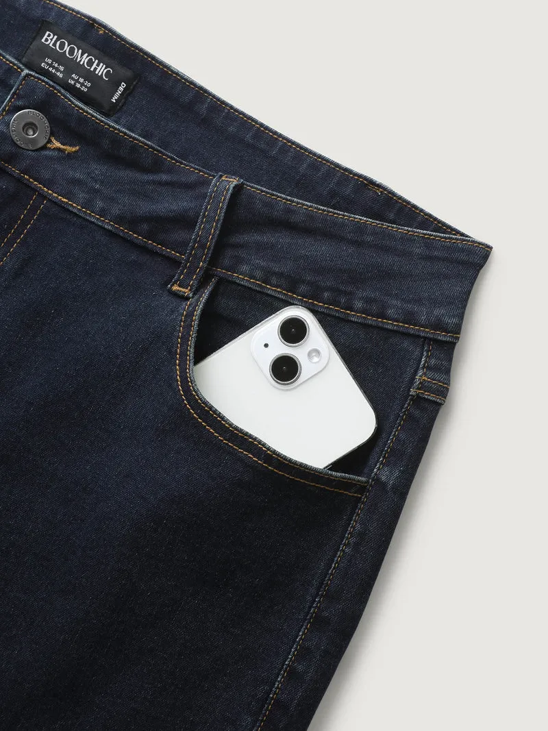 Stretch Cuffed Hem Butt-Lifting Straight-Leg Jeans