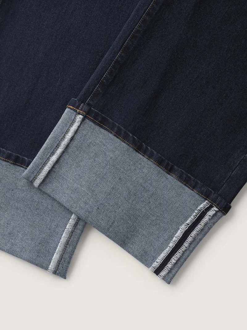 Stretch Cuffed Hem Butt-Lifting Straight-Leg Jeans