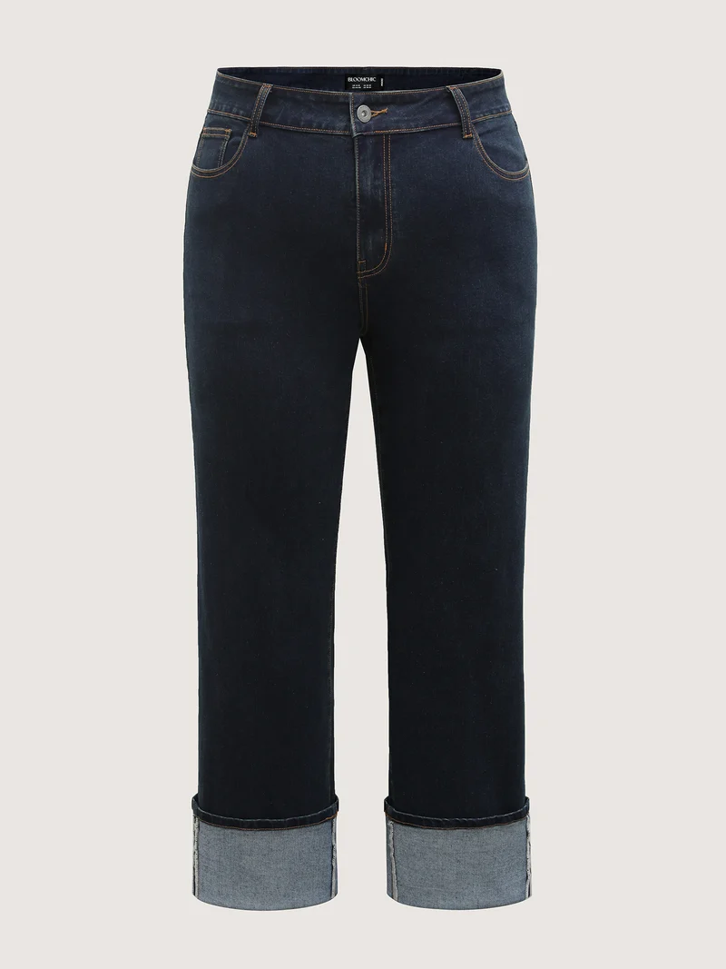 Stretch Cuffed Hem Butt-Lifting Straight-Leg Jeans
