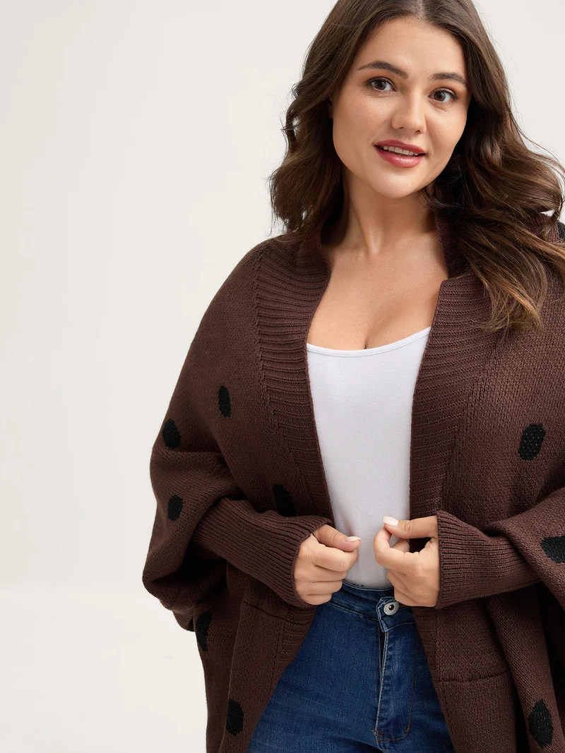 Polka Dots Dolman Sleeve Knit Cardigan