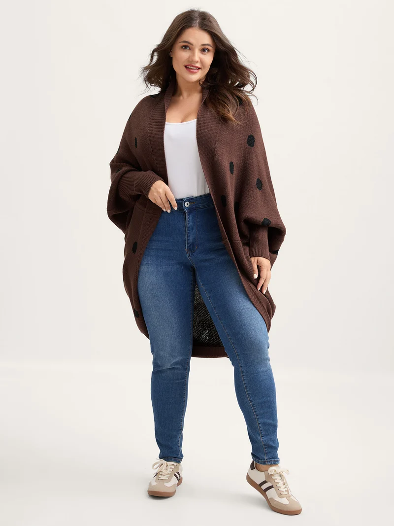 Polka Dots Dolman Sleeve Knit Cardigan