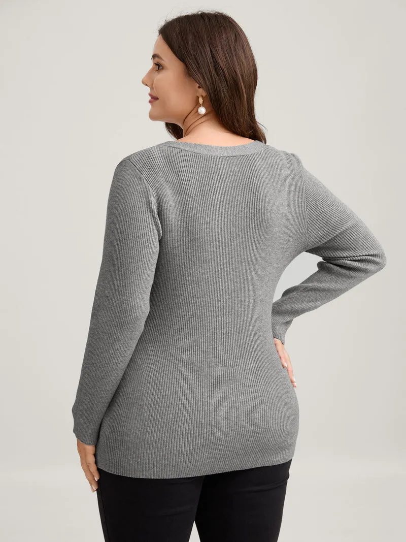 Supersoft Stretchy Cable Knit Slit Front Fitted Pullover